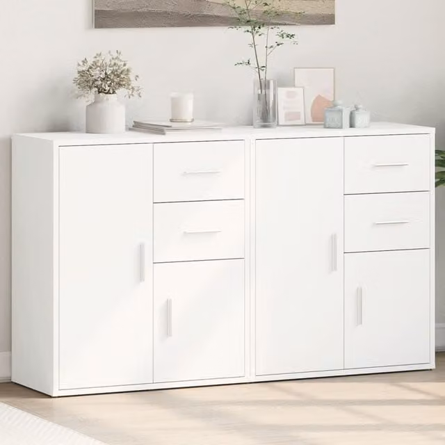 Berkfield Home Set of 2 White Matt MDF Sideboards W/D/H: 60 x 31 x 70 cm