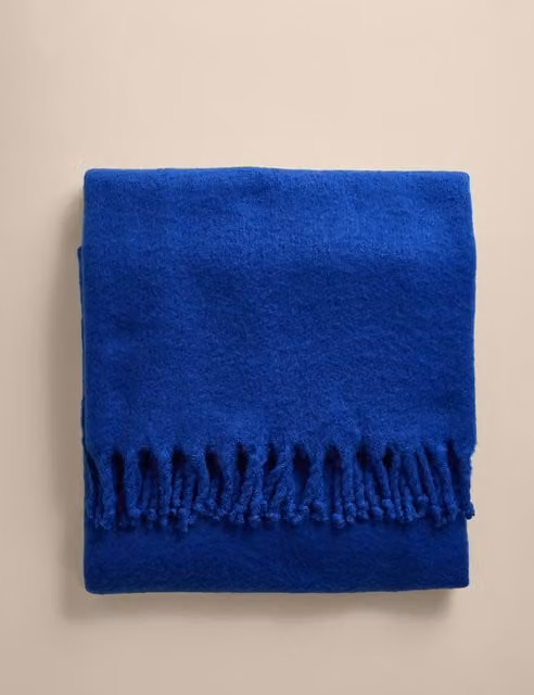 M&S Faux Mohair Throw in Bright Blue with Fringes