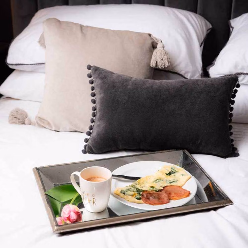 Lemon Pavilion Furniture and Decor Astor Distressed Mirrored Tray with Wooden Detailing in Brown, W: 50 cm, D: 80 cm, H: 5 cm – 2