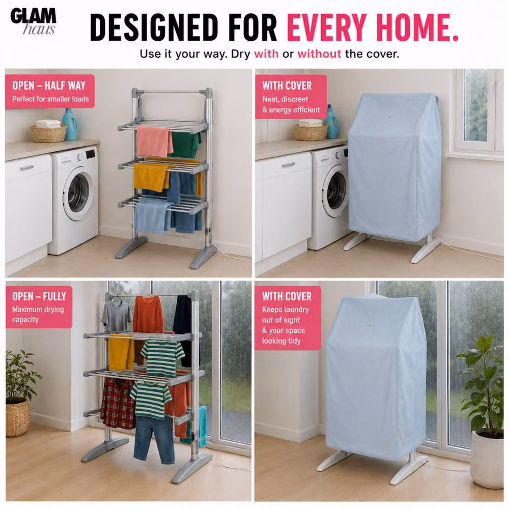 Glamhaus Electric Heated Airer with Cover in Silver – 3