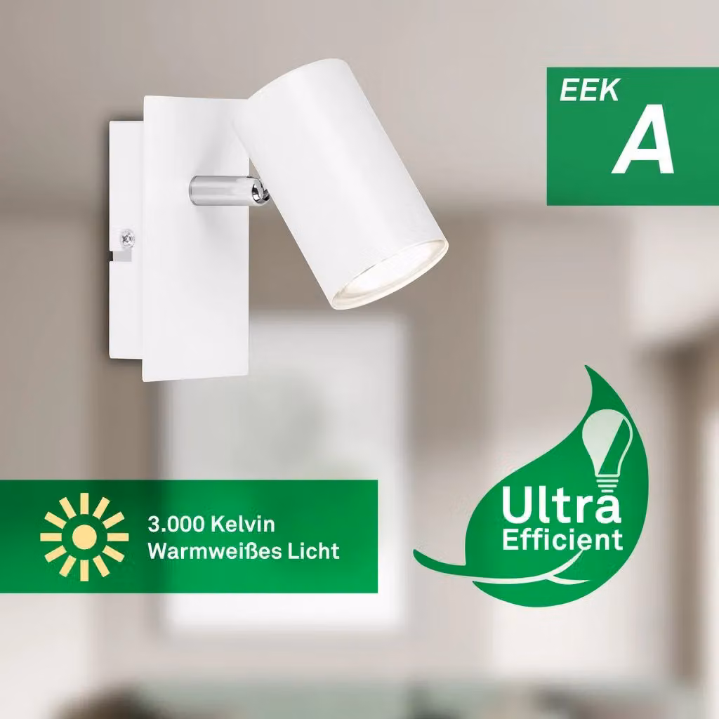 Briloner White Metal GU10 LED Wall Spot Light, Adjustable Modern Reading Lamp with 3000K Warm White Light – 3