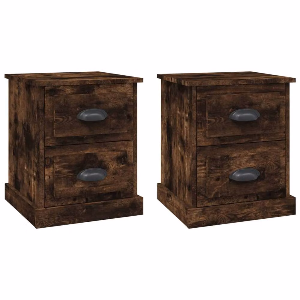 Berkfield Home Set of 2 Durable Bedside Cabinets in Smoked Oak Brown, W/D/H: 39 x 39 x 47.5 cm – 3