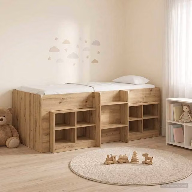 Berkfield Home Loft Bed Frame with Cabinet in Artisan Oak Brown Engineered Wood – 1