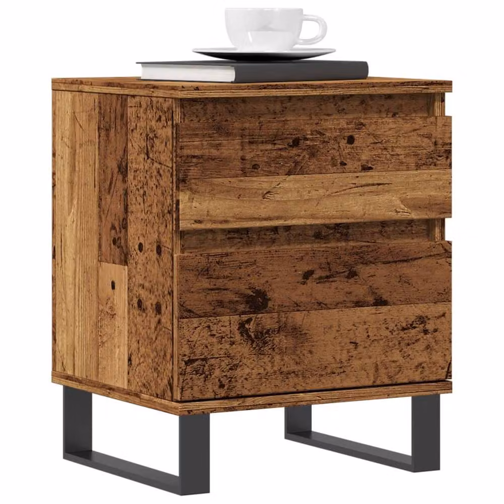 Berkfield Home Modern Bedside Cabinets, 2 Piece Set in Brown Old Wood, W/D/H: 40 x 35 x 50 cm – 2