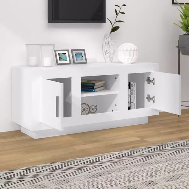 Berkfield Home Modern White TV Cabinet in Engineered Wood W/D/H: 102 x 35 x 45 cm