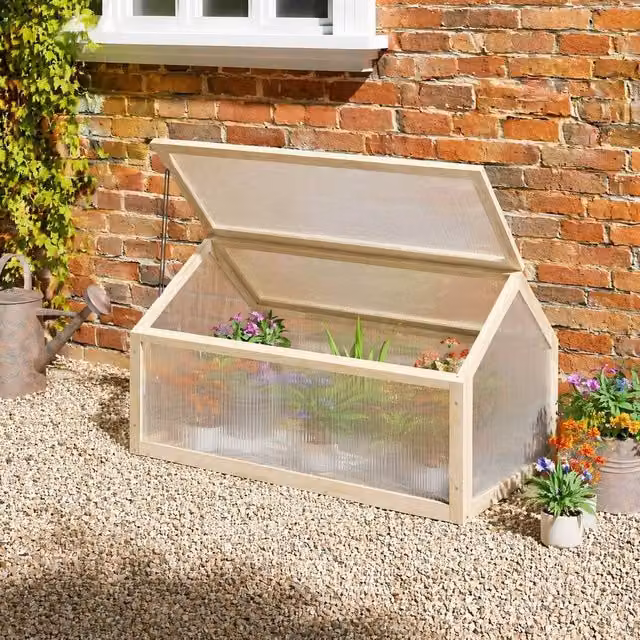 STILVORA Cold Frame Greenhouse with Openable Top in Natural Wood and Transparent Polycarbonate, W/D/H: 90 x 52 x 49.5 cm