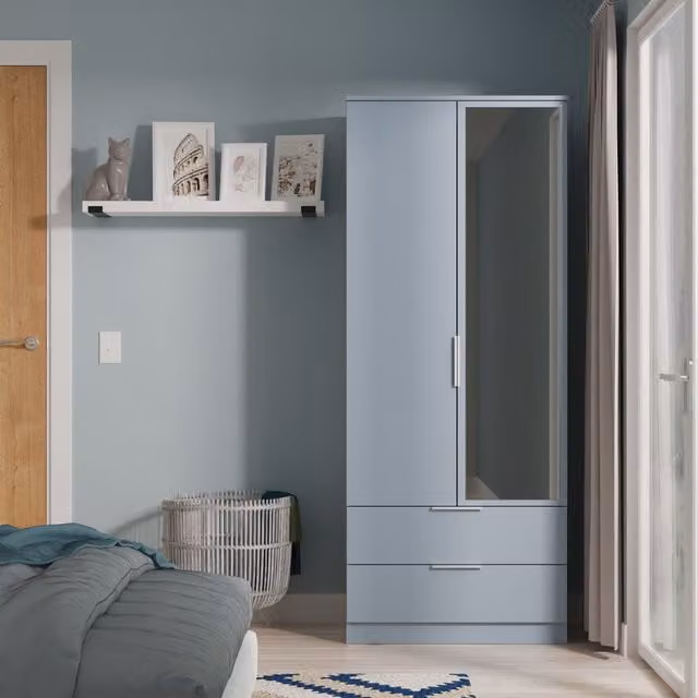 2 U Dover Ready Assembled 2 Door 2 Drawer Mirrored Wardrobe in Light Blue – 1