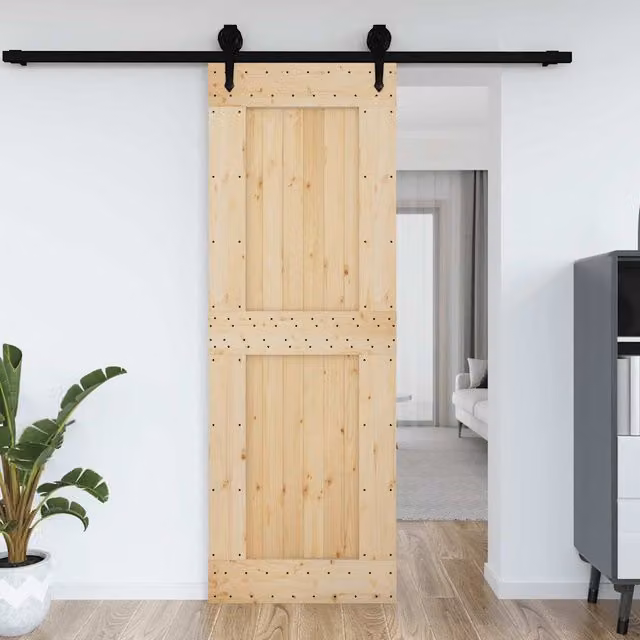 Berkfield Home Narvik Modern Sliding Door in Brown Solid Pine Wood, W: 80 cm, H: 210 cm