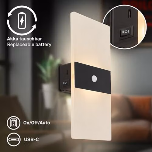 Briloner Sticklights Rechargeable LED Wall Light with Motion and Dusk Sensor, Black, W/D/H: 22 x 4 x 10 cm – 5