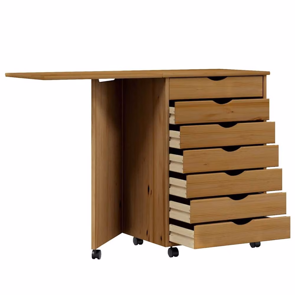 Berkfield Home Moss Rolling Cabinet with Desk in Honey Brown Solid Wood Pine – 3