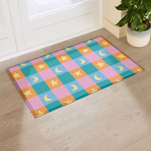 Artsy Mats Elizabeth Olwen Crescent & Stars Indoor/Outdoor Doormat, Blue, W: 90 cm, D: 60 cm