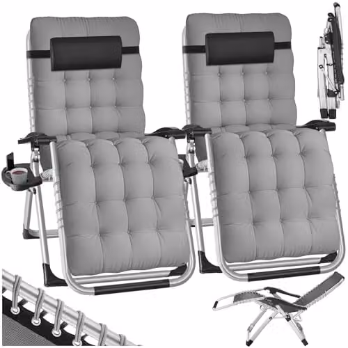 tectake Set of 2 Sun Loungers with Adjustable Backrest and Footrest in Grey