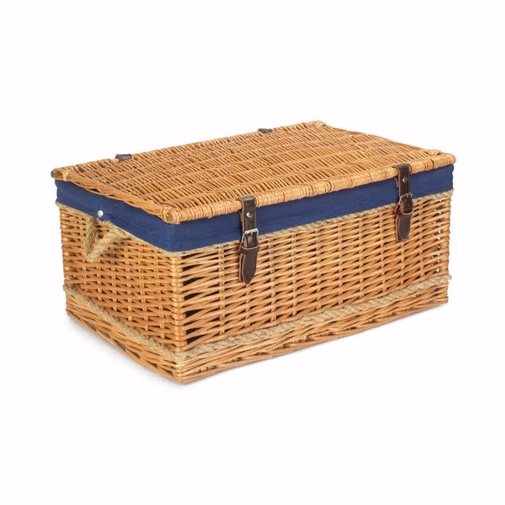 Red Hamper Picnic Basket with Navy Lining and Rope Handles – 2