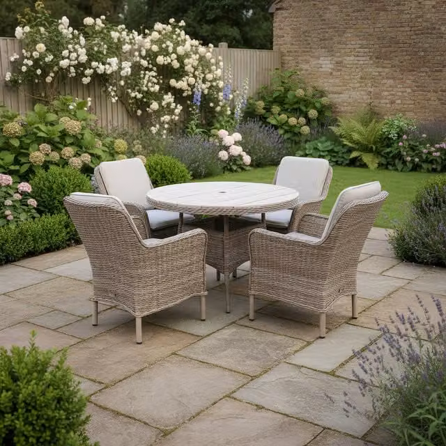 Bracken Outdoors Ashford 4 Seater Round Garden Dining Set in Beige and Brown