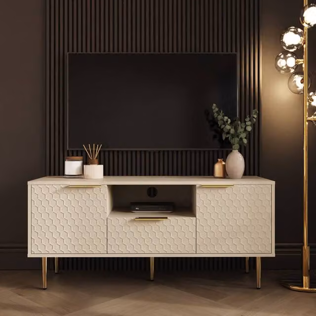 GFW Azariah Modern Geometric TV Unit in Beige Matt Ivory