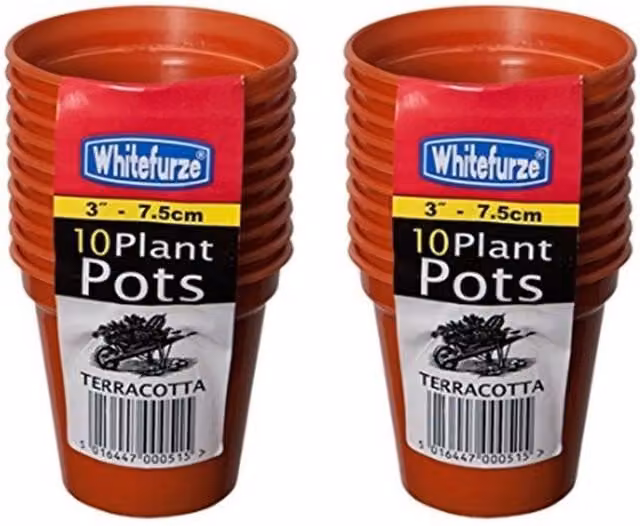 Whitefurze 10 Plastic Seed Pots in Terracotta Colour, Diameter: 7.5 cm