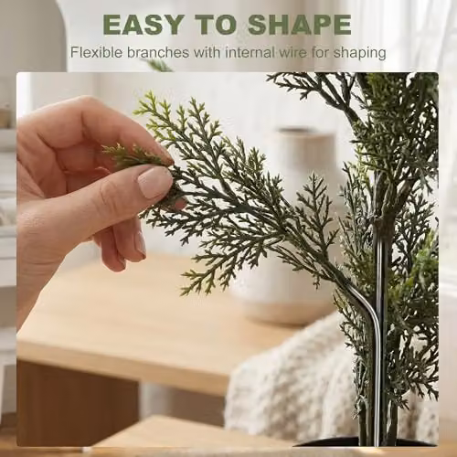 HOMCOM Set of 2 Green Decorative Artificial Cypress Trees with Weighted Concrete Pots, Height: 90 cm – 5