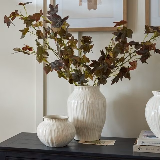 KDMK Modern Round Ceramic Tabletop Vase in White