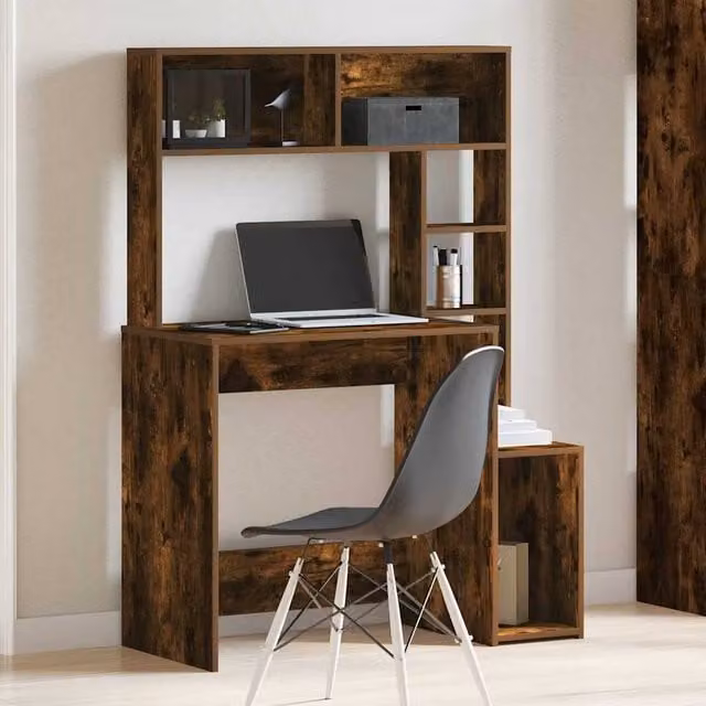 Berkfield Home Modern Writing Desk with Shelves in Smoked Oak Brown, W/D/H: 100 x 45 x 140 cm