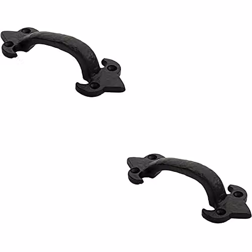 Loops 2 Pack Traditional Forged Iron Pull Handles in Black Antique, W: 13.2 cm, H: 5.0 cm