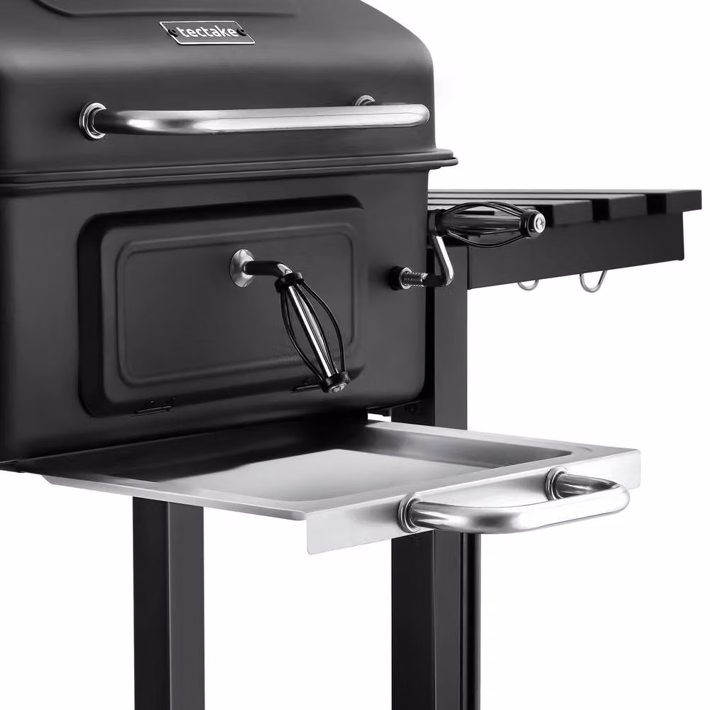 tectake Florian Charcoal Grill in Black with Wheels, Warming Rack and Thermometer, W/D/H: 110 x 64 x 104 cm – 9