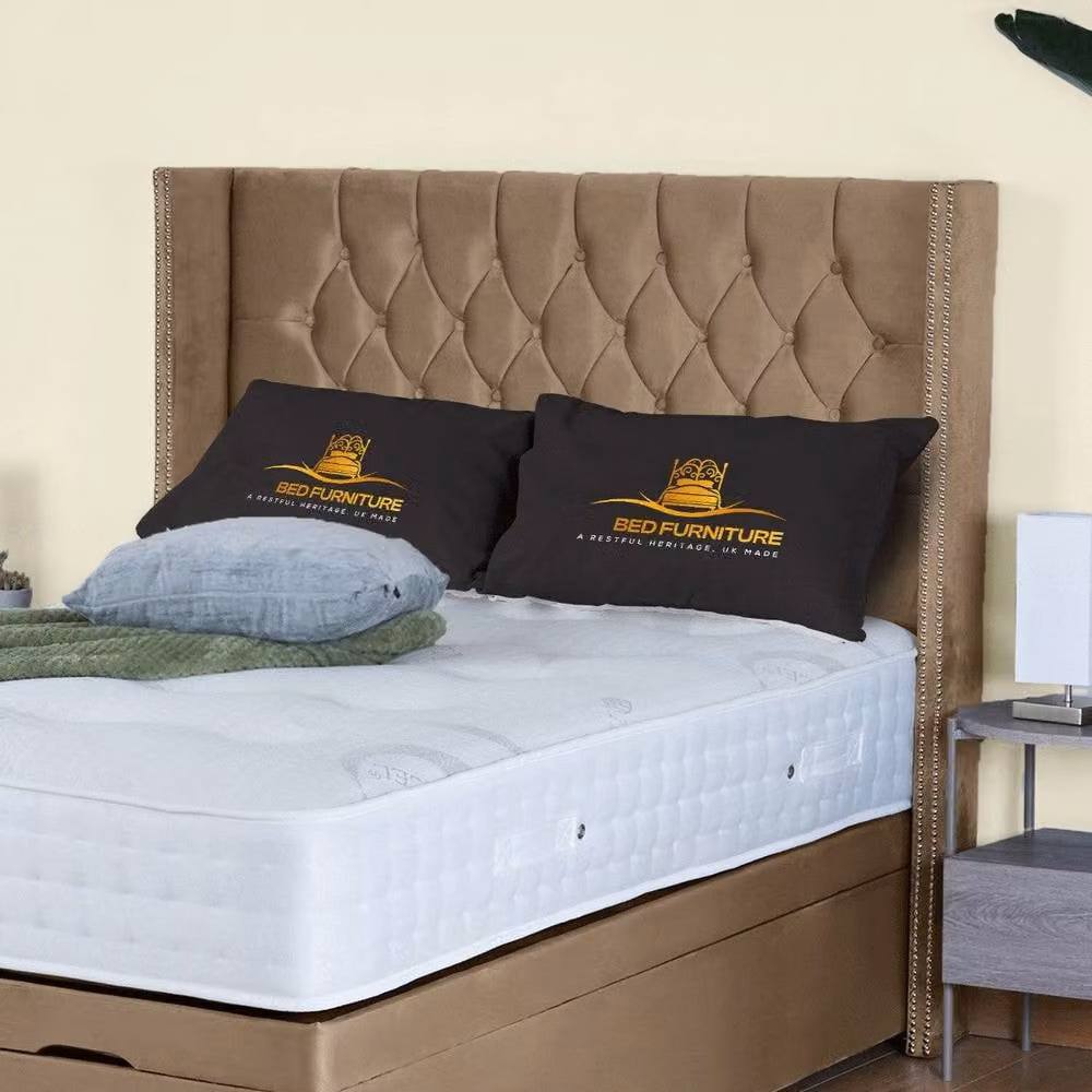 UK Bed Furniture Francesca End Lift Divan Ottoman Bed with 54 Inch Diamond Headboard in Beige, W/D/H: 120 x 200 cm – 2
