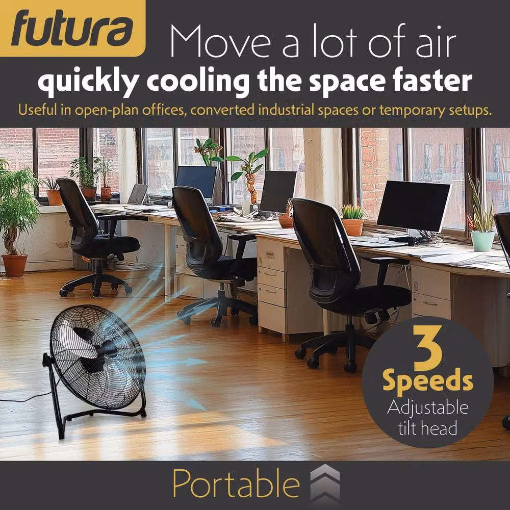 Futura 32 Inch Black Metal Floor Fan with 200W Motor – 3