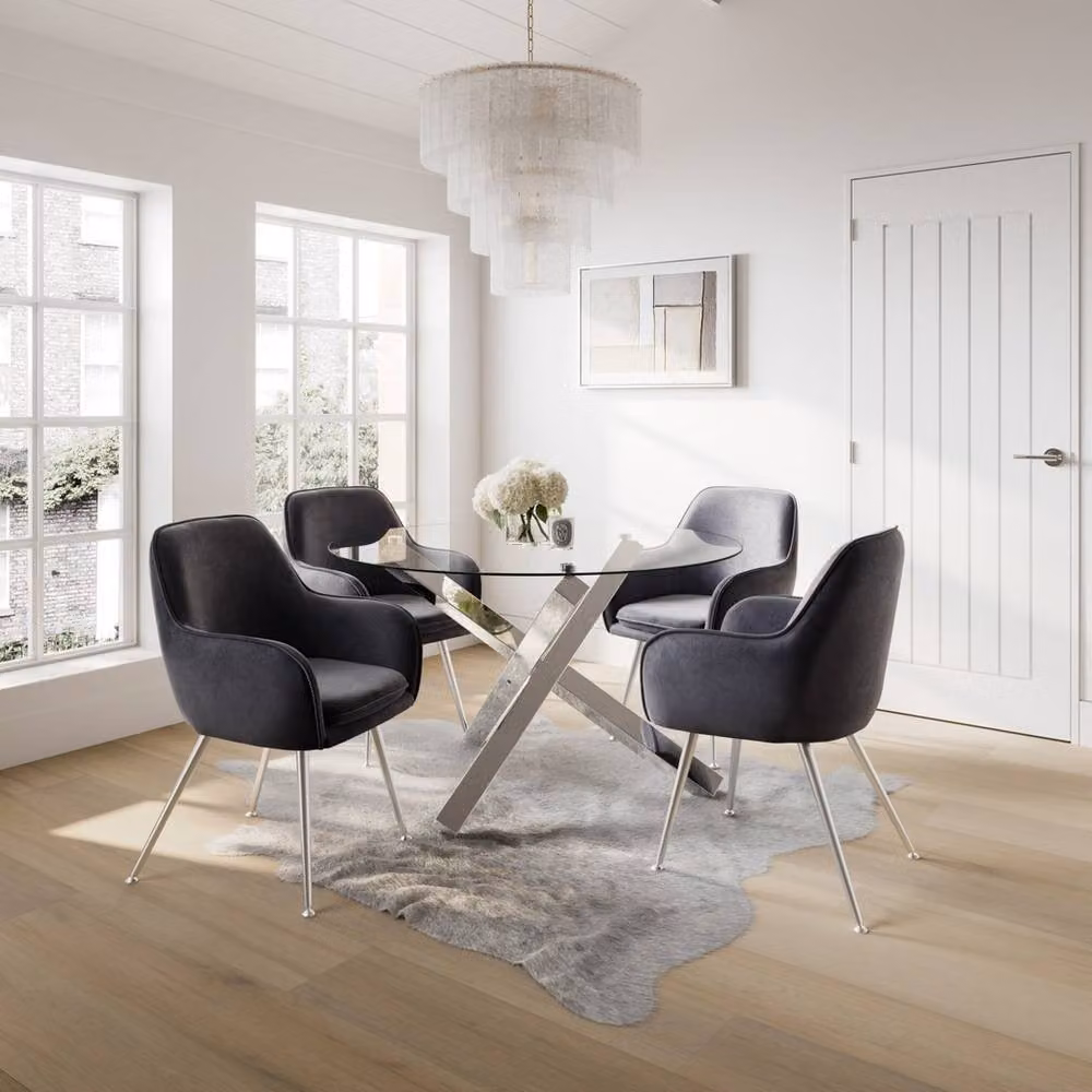 Lemon Pavilion Furniture Capri Rectangular Dining Table in Clear Glass and Silver Metal, W/D/H: 120 x 75 x 75 cm – 2