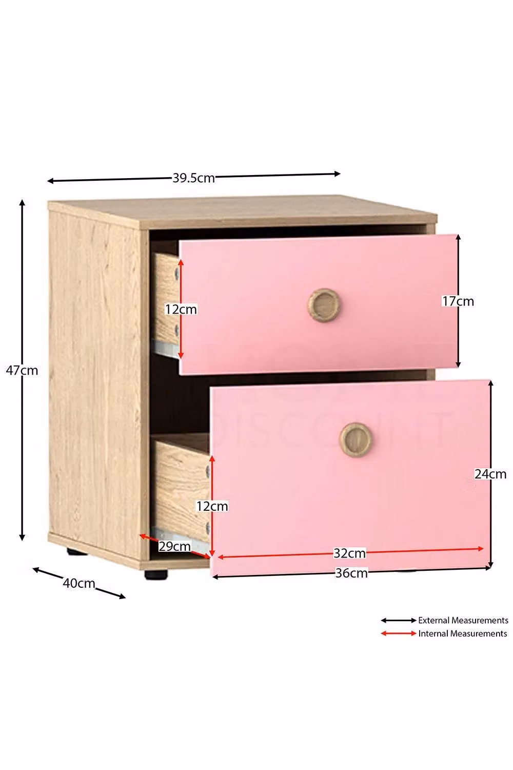 Home Discount Junior Vida Neptune 2 Drawer Bedside Table for Children in Pink – 2