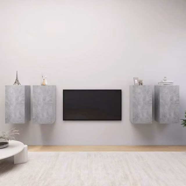 Berkfield Home Set of 4 Modern TV Cabinets in Concrete Grey, Engineered Wood, W/D/H: 30.5 x 30 x 60 cm
