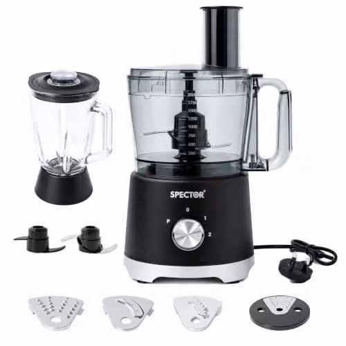 Spector Food Processor 1500W with 2.5L Bowl and 1.5L Glass Jug, Black – 6