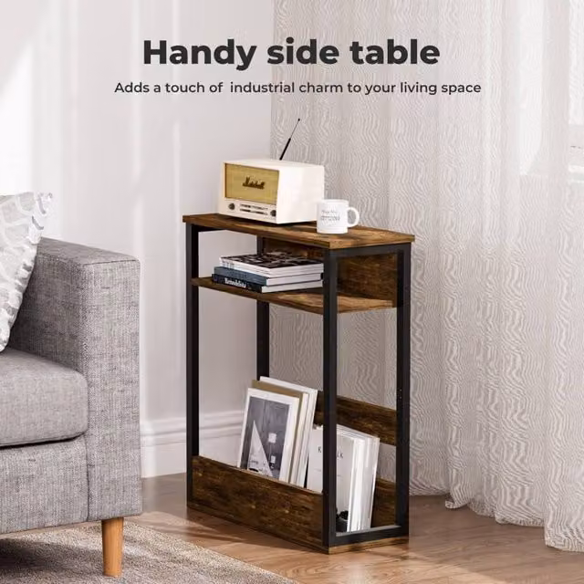 EONLION Brown Industrial Wood Coffee Table, Bedside Cabinet or Sofa Side End Table
