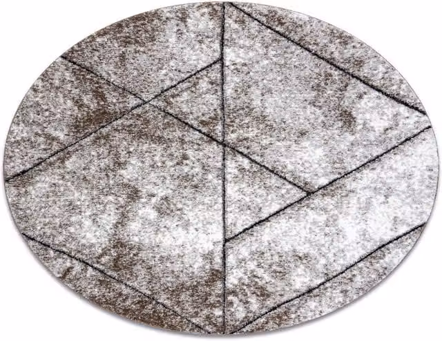 RugsX Brown Geometric Round Rug with High-Low Effect, Diameter: 160 cm
