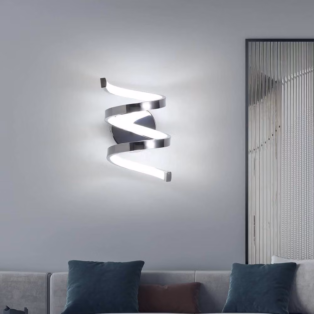 Goeco Modern Silver LED Spiral Wall Light, 20W Cool White 6500K, Metal Up and Down Arc Lamp – 2