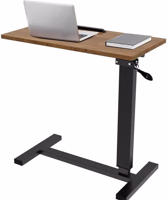 KORVIXA Medical Overbed Bedside Table and Sofa Desk in Brown with Height Adjustable and Tilting Top