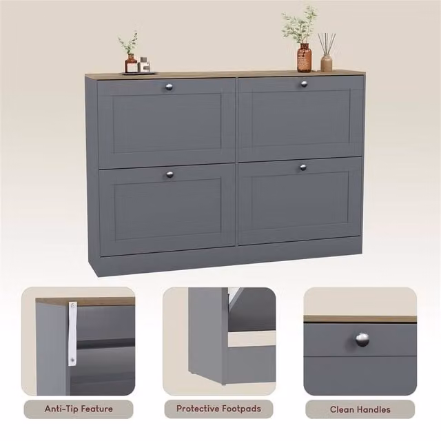 SPETLEK Grey Oak 4 Tier Shoe Cabinet with Doors and Drawers – 1