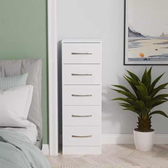 Avon 5 Drawer Bedside Cabinet in White Matt
