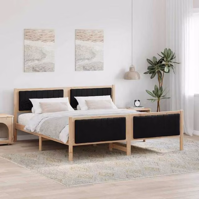 Berkfield Home Solid Pine Wood Bed Frame in Brown and Black, W/D/H: 180 x 200 x 85.5 cm – 1