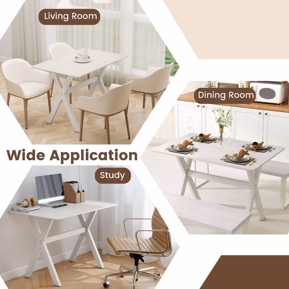 Gymax Modern Rectangular Wooden Dining Table with X-shaped Frame in White, W/D/H: 110 x 71 x 76.5 cm – 2