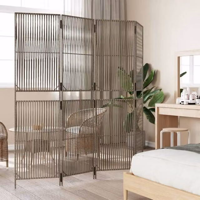 Berkfield Home 4 Panel Grey Poly Rattan and Steel Room Divider