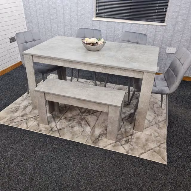 Kosy Koala Grey Modern Rectangular Dining Set with Table, Bench and Four Chairs