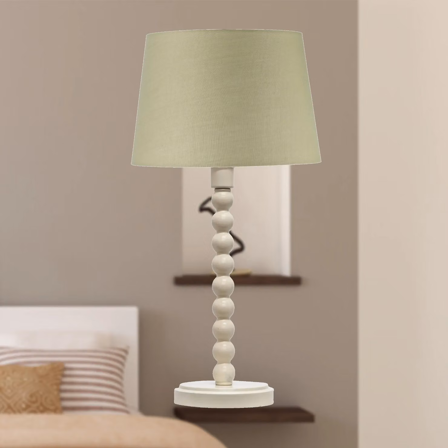 First Choice Lighting Bobbin Set of 2 Table Lamps with Sage Green Fabric Shades and White Bases – 2