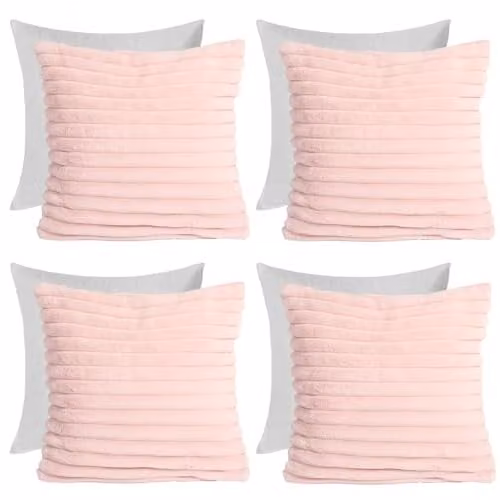 OHS Set of 4 Faux Fur Square Scatter Cushions with Removable Covers, Pink, W/D/H: 45 x 45 x 45 cm – 1