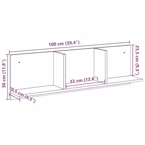 vidaXL Modern Black Wall Cabinet in MDF, W: 100 cm, D: 30 cm, H: 16.5 cm – 2