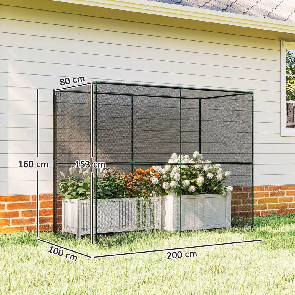 OUTSUNNY Black Steel Fruit Cage Bird Netting Plant Protection Tent for Vegetable Gardens, W: 200 cm, D: 160 cm, H: 80 cm – 3