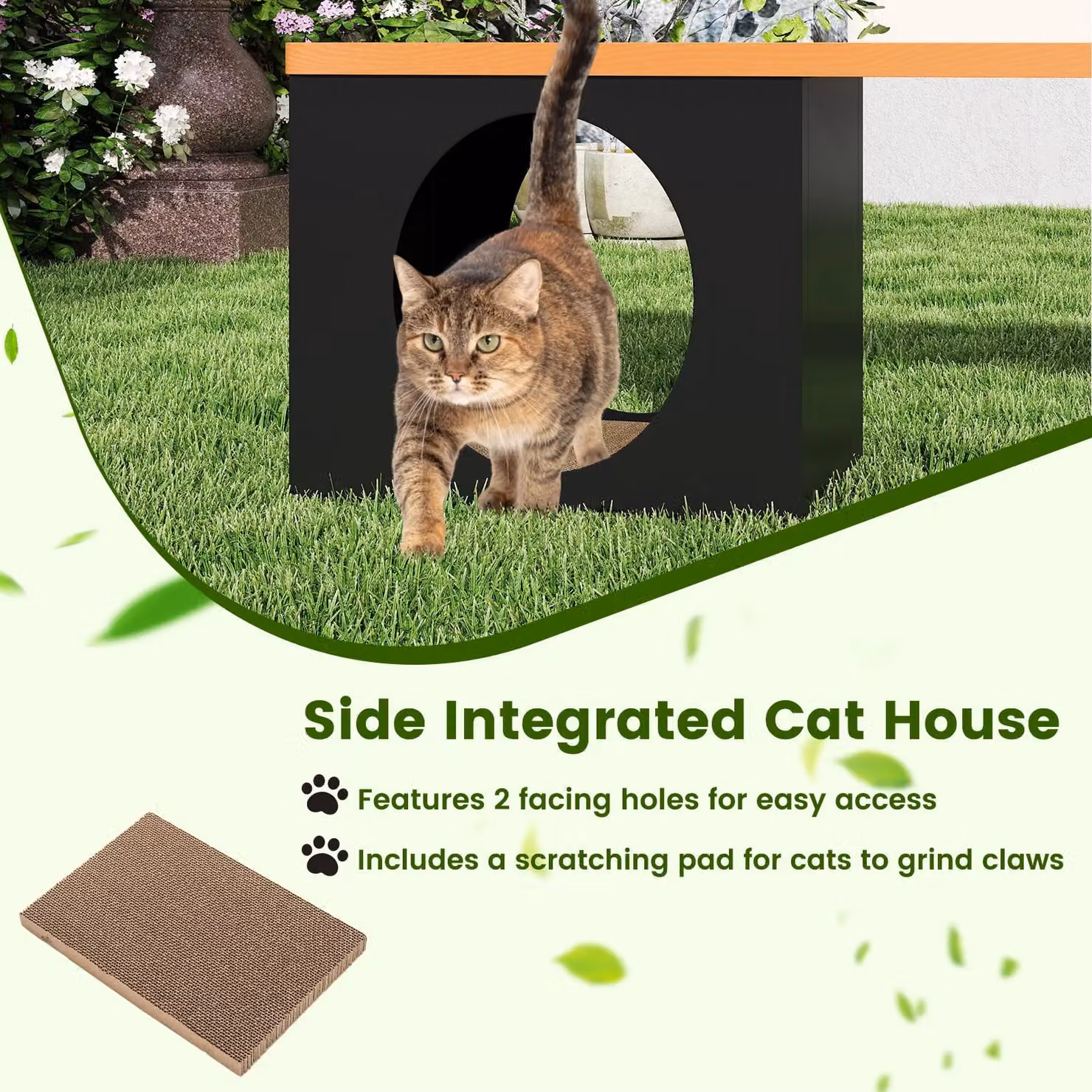 Gymax Brown Metal Outdoor Bench with Cat House for 3 Adults – 6