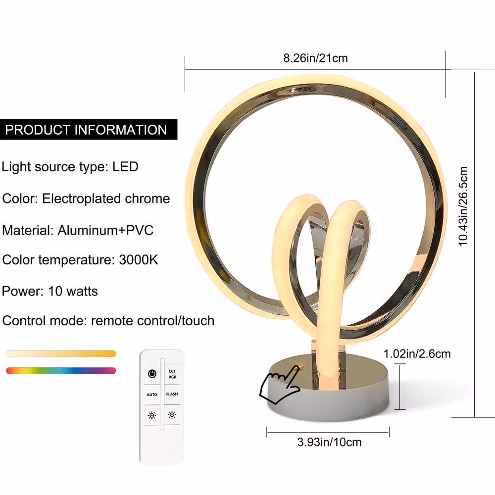 NIVOR RGB LED Heart Novelty Table Lamp in Transparent and Chrome with Remote Control and Dimmable Settings – 2