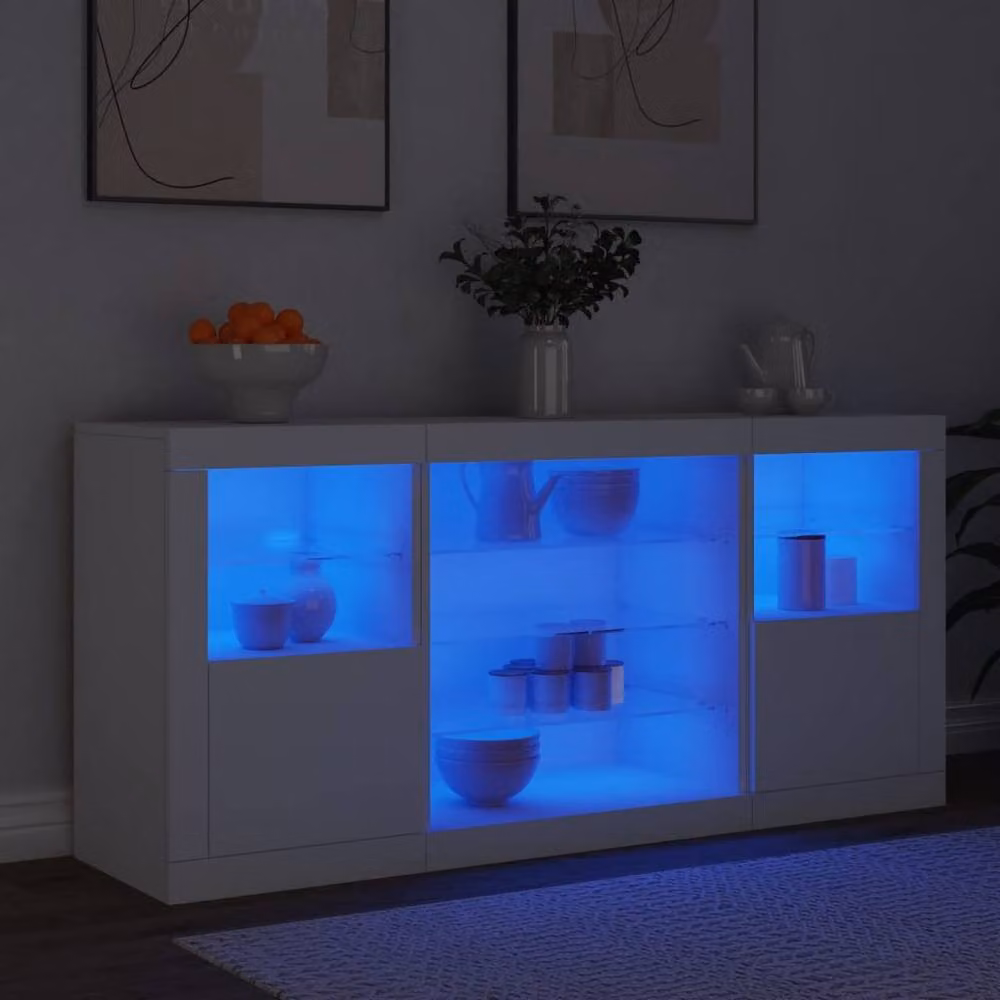 Berkfield Home Modern White Glossy Sideboard with Integrated LED Lights W/D/H: 142.5 x 37 x 67 cm – 3