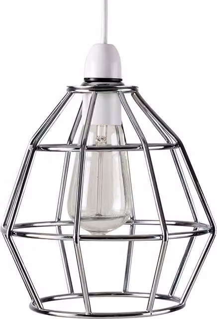 ValueLights Industrial Metal Basket Cage Pendant Ceiling Light Shade in Polished Chrome Silver