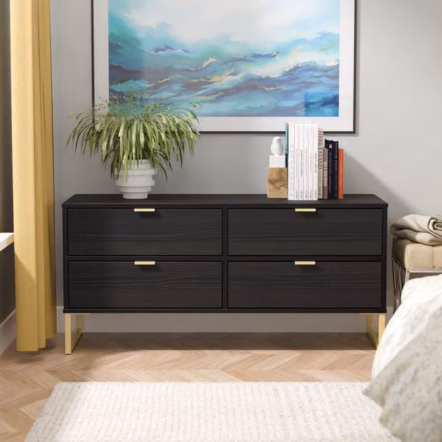 Ready Assembled 2 U Tamworth 4 Drawer Bed Box in Black and Gold